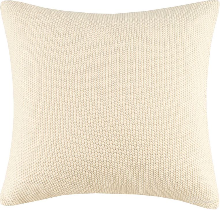 The appearance of Bree Acrylic Knitted Euro Pillow Cover In Ivory designed by Olliix in the transitional interior design. This ivory piece of furniture  was selected by 1StopBedrooms from Bree Knit Collection to add a touch of cosiness and style into your home. Sku: II30-871. Material: Cotton. Product Type: Pillow Cover. Image1