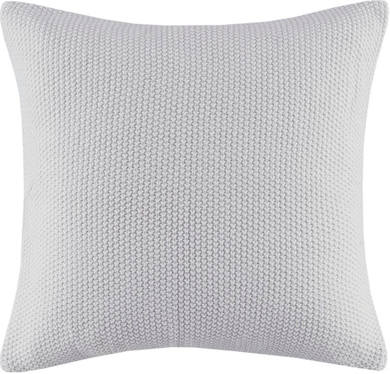 The appearance of Bree Acrylic Knitted Square Pillow Cover In Grey designed by Olliix in the transitional interior design. This grey piece of furniture  was selected by 1StopBedrooms from Bree Knit Collection to add a touch of cosiness and style into your home. Sku: II30-1139. Material: Cotton. Product Type: Pillow Cover. Image1