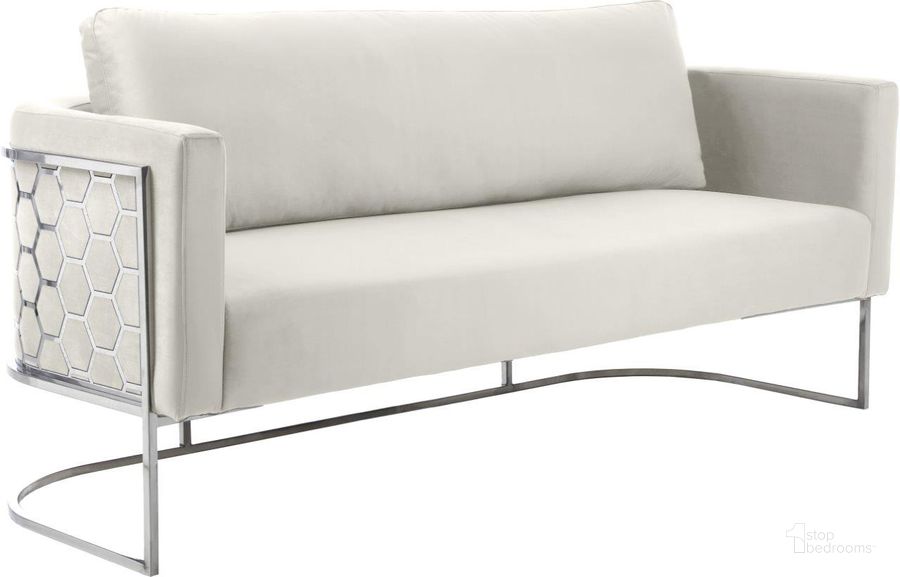 The appearance of Bregan Cream Velvet Sofa 0qb24388743 designed by Furnique in the modern / contemporary interior design. This cream velvet piece of furniture  was selected by 1StopBedrooms from Bregan Collection to add a touch of cosiness and style into your home. Sku: 691Cream-S. Product Type: Sofa. Image1