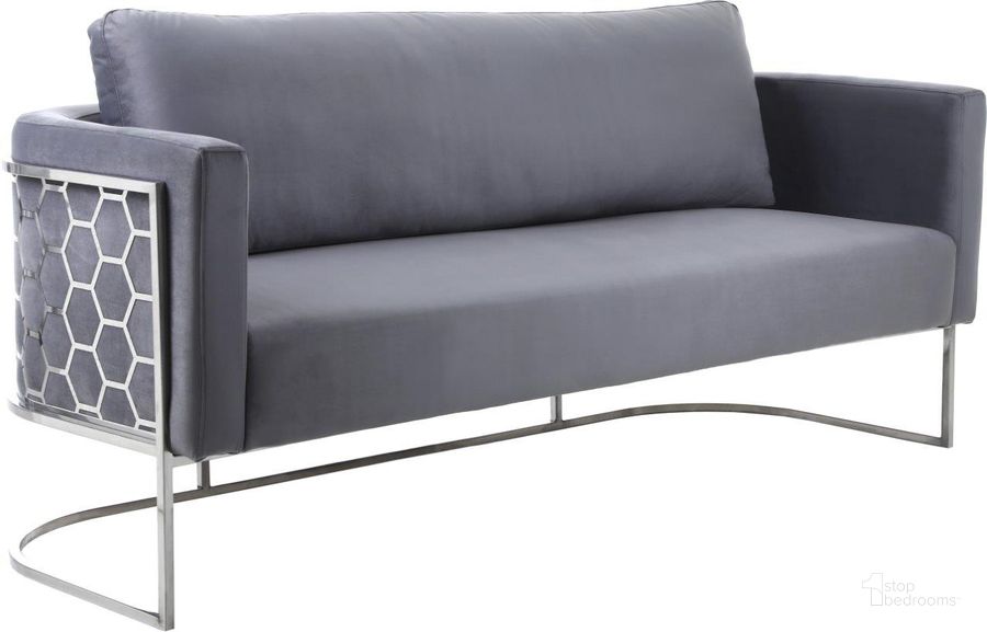 The appearance of Bregan Grey Velvet Sofa 0qb24388746 designed by Furnique in the modern / contemporary interior design. This grey velvet piece of furniture  was selected by 1StopBedrooms from Bregan Collection to add a touch of cosiness and style into your home. Sku: 691Grey-S. Product Type: Sofa. Image1