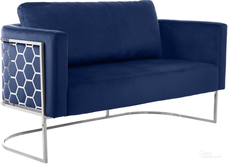 The appearance of Bregan Navy Velvet Loveseat 0qb24388748 designed by Furnique in the modern / contemporary interior design. This navy piece of furniture  was selected by 1StopBedrooms from Bregan Collection to add a touch of cosiness and style into your home. Sku: 691Navy-L. Product Type: Loveseat. Material: Velvet. Image1