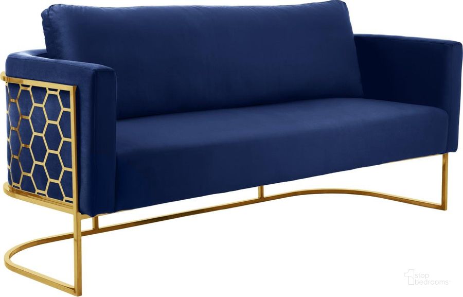 The appearance of Bregan Navy Velvet Sofa designed by Furnique in the modern / contemporary interior design. This navy velvet piece of furniture  was selected by 1StopBedrooms from Bregan Collection to add a touch of cosiness and style into your home. Sku: 692Navy-S. Product Type: Sofa. Image1