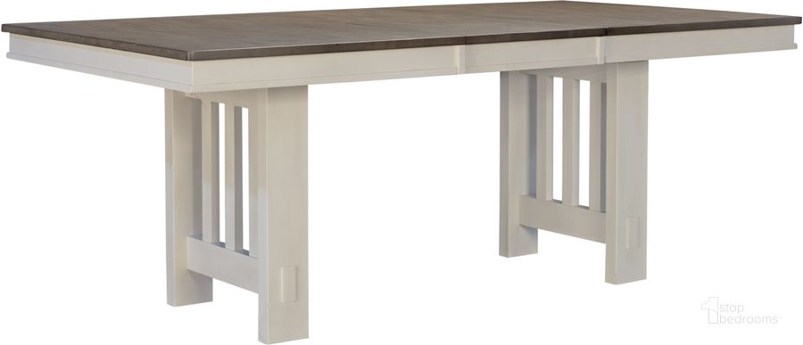 The appearance of Bremerton Saddledust and Oyster Extendable Trestle Dining Table designed by A-America in the transitional interior design. This white and brown piece of furniture  was selected by 1StopBedrooms from Bremerton Collection to add a touch of cosiness and style into your home. Sku: BRMSO633B;BRMSO631T. Table Base Style: Double Pedestal. Product Type: Dining Table. Table Top Shape: Rectangular. Material: Rubberwood. Image1