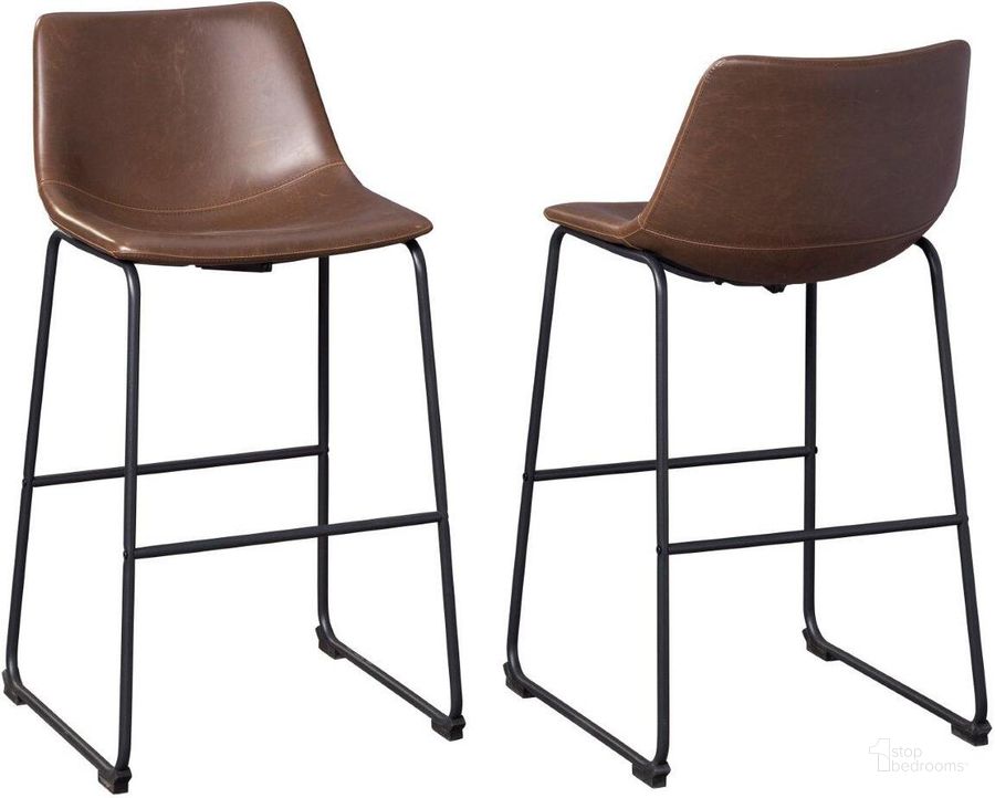 The appearance of Bren Brown Barstool Set of 2 0qd24312638 designed by Isaac Tahari in the industrial interior design. This brown piece of furniture  was selected by 1StopBedrooms from Bren Collection to add a touch of cosiness and style into your home. Sku: D372-130. Material: Metal. Product Type: Barstool. Image1