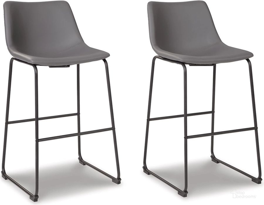 The appearance of Bren Gray Barstool Set of 2 0qd24321517 designed by Isaac Tahari in the transitional interior design. This gray piece of furniture  was selected by 1StopBedrooms from Bren Collection to add a touch of cosiness and style into your home. Sku: D372-830. Material: Metal. Product Type: Barstool. Image1