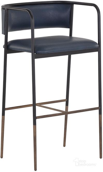 The appearance of Brenan Barstool In Bravo Admiral designed by Sunpan in the modern / contemporary interior design. This blue piece of furniture  was selected by 1StopBedrooms from Brenan Collection to add a touch of cosiness and style into your home. Sku: 106719. Material: Faux Leather. Product Type: Barstool. Image1