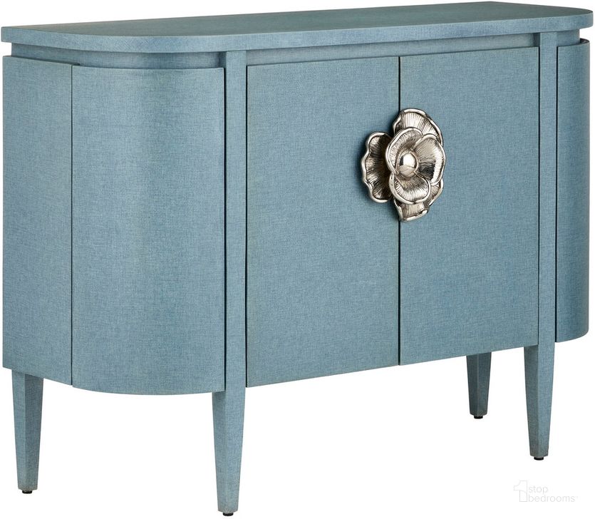 The appearance of Briallen Demi Lune Cabinet In Blue designed by Currey & Company in the modern / contemporary interior design. This blue piece of furniture  was selected by 1StopBedrooms from Briallen Collection to add a touch of cosiness and style into your home. Sku: 3000-0280. Product Type: Cabinet. Material: Rubberwood. Image1