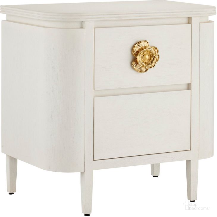 The appearance of Briallen Nightstand In White and Brass designed by Currey & Company in the modern / contemporary interior design. This white piece of furniture  was selected by 1StopBedrooms from Briallen Collection to add a touch of cosiness and style into your home. Sku: 3000-0279. Product Type: Nightstand. Material: Brass. Image1