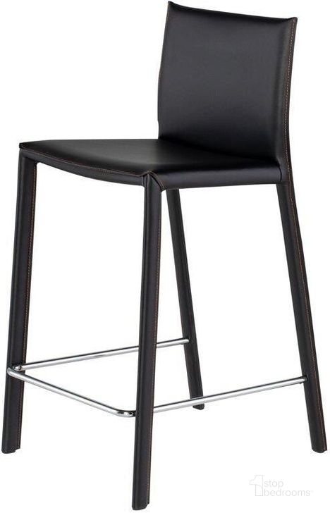 The appearance of Bridget Black Leather Counter Stool designed by Nuevo in the modern / contemporary interior design. This black piece of furniture  was selected by 1StopBedrooms from Bridget Collection to add a touch of cosiness and style into your home. Sku: HGAF150. Material: Leather. Product Type: Barstool. Image1