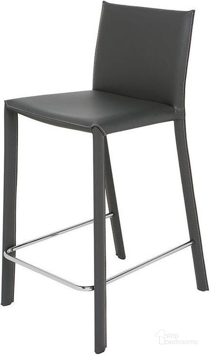 The appearance of Bridget Grey Leather Counter Stool designed by Nuevo in the modern / contemporary interior design. This gray piece of furniture  was selected by 1StopBedrooms from Bridget Collection to add a touch of cosiness and style into your home. Sku: HGAF338. Material: Leather. Product Type: Barstool. Image1