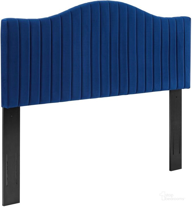 The appearance of Brielle Channel Tufted Performance Velvet Full/Queen Headboard In Navy designed by Modway in the  interior design. This navy piece of furniture  was selected by 1StopBedrooms from Brielle Collection to add a touch of cosiness and style into your home. Sku: MOD-6559-NAV. Material: Wood. Product Type: Headboard. Bed Size: Queen. Image1