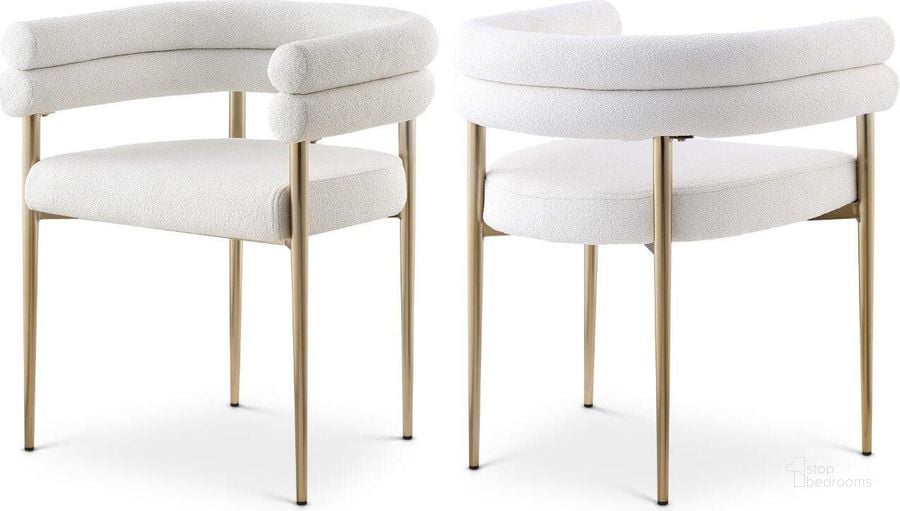 The appearance of Brielle Cream Fabric Dining Chair Set of 2 designed by Meridian in the modern / contemporary interior design. This cream piece of furniture  was selected by 1StopBedrooms from Brielle Collection to add a touch of cosiness and style into your home. Sku: 804Cream-C. Product Type: Dining Chair. Material: Iron. Image1