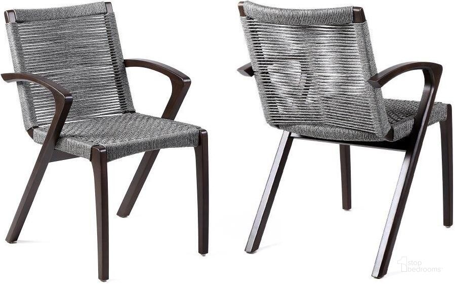 The appearance of Brielle Outdoor Dark Eucalyptus Wood And Grey Rope Dining Chair designed by Armen Living in the transitional interior design. This eucalyptus piece of furniture  was selected by 1StopBedrooms from Brielle Collection to add a touch of cosiness and style into your home. Sku: LCBLSIGR. Material: Wood. Product Type: Outdoor Dining Chair. Image1