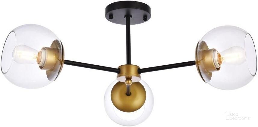 The appearance of Briggs 26 Inch Flush Mount In Black And Brass With Clear Shade designed by Elegant Lighting in the transitional interior design. This brass and black piece of furniture  was selected by 1StopBedrooms from Briggs Collection to add a touch of cosiness and style into your home. Sku: LD648F26BRK. Product Type: Flush Mount. Material: Iron. Image1