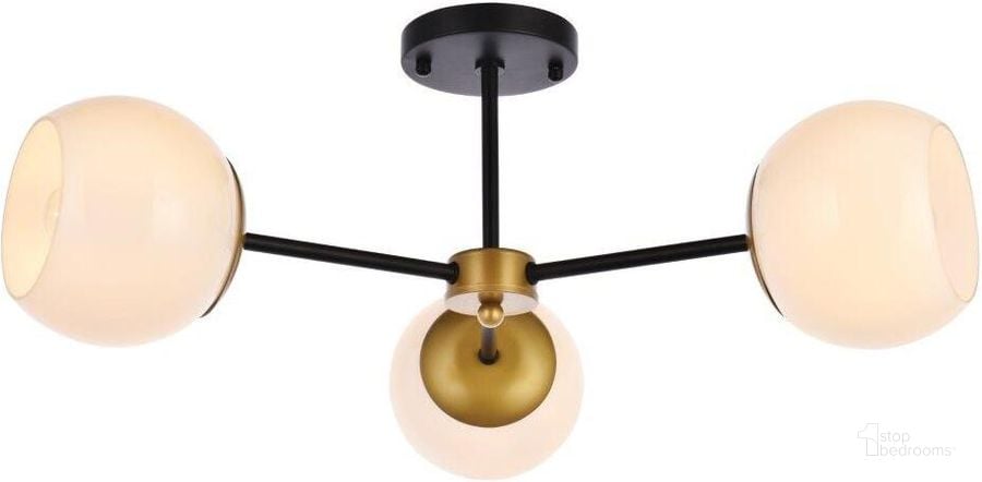 The appearance of Briggs 26 Inch Flush Mount In Black And Brass With White Shade designed by Elegant Lighting in the transitional interior design. This brass and black piece of furniture  was selected by 1StopBedrooms from Briggs Collection to add a touch of cosiness and style into your home. Sku: LD649F26BRK. Product Type: Flush Mount. Material: Iron. Image1