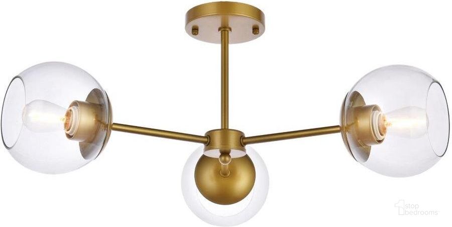 The appearance of Briggs 26 Inch Flush Mount In Brass With Clear Shade designed by Elegant Lighting in the transitional interior design. This brass piece of furniture  was selected by 1StopBedrooms from Briggs Collection to add a touch of cosiness and style into your home. Sku: LD648F26BR. Product Type: Flush Mount. Material: Iron. Image1