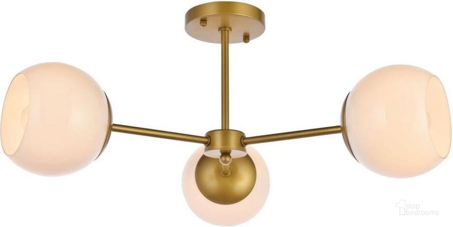 The appearance of Briggs 26 Inch Flush Mount In Brass With White Shade designed by Elegant Lighting in the transitional interior design. This brass piece of furniture  was selected by 1StopBedrooms from Briggs Collection to add a touch of cosiness and style into your home. Sku: LD649F26BR. Product Type: Flush Mount. Material: Iron. Image1