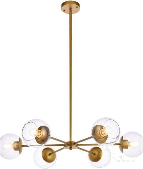 The appearance of Briggs 30 Inch Pendant In Brass With Clear Shade designed by Elegant Lighting in the transitional interior design. This brass piece of furniture  was selected by 1StopBedrooms from Briggs Collection to add a touch of cosiness and style into your home. Sku: LD644D30BR. Product Type: Pendant Lighting. Material: Iron. Image1