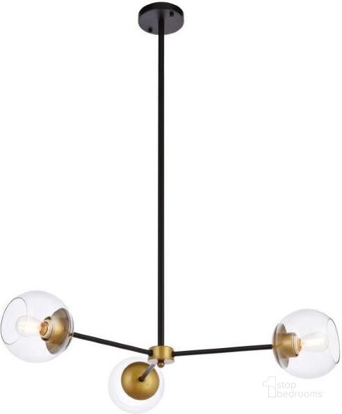 The appearance of Briggs 32 Inch Pendant In Black And Brass With Clear Shade designed by Elegant Lighting in the transitional interior design. This brass and black piece of furniture  was selected by 1StopBedrooms from Briggs Collection to add a touch of cosiness and style into your home. Sku: LD646D32BRK. Product Type: Pendant Lighting. Material: Iron. Image1