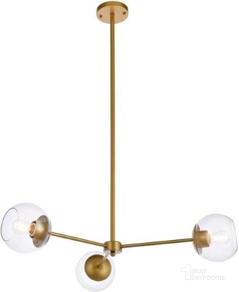 The appearance of Briggs 32 Inch Pendant In Brass With Clear Shade designed by Elegant Lighting in the transitional interior design. This brass piece of furniture  was selected by 1StopBedrooms from Briggs Collection to add a touch of cosiness and style into your home. Sku: LD646D32BR. Product Type: Pendant Lighting. Material: Iron. Image1