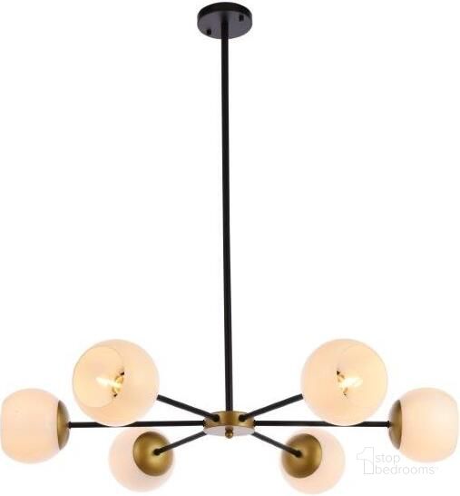 The appearance of Briggs 36 Inch Pendant In Black And Brass With White Shade designed by Elegant Lighting in the transitional interior design. This brass and black piece of furniture  was selected by 1StopBedrooms from Briggs Collection to add a touch of cosiness and style into your home. Sku: LD643D36BRK. Product Type: Pendant Lighting. Material: Iron. Image1