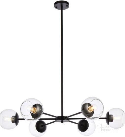 The appearance of Briggs 36 Inch Pendant In Black With Clear Shade designed by Elegant Lighting in the transitional interior design. This black piece of furniture  was selected by 1StopBedrooms from Briggs Collection to add a touch of cosiness and style into your home. Sku: LD642D36BK. Product Type: Pendant Lighting. Material: Iron. Image1