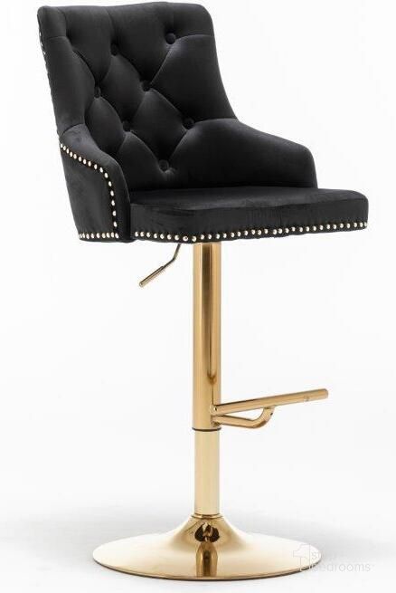 The appearance of Brightcast 2 Piece Velvet Tufted Gold Bar Stools In Black designed by Best Master Furniture in the modern / contemporary interior design. This black piece of furniture  was selected by 1StopBedrooms from Brightcast Collection to add a touch of cosiness and style into your home. Sku: B54VBLK. Product Type: Barstool. Material: Velvet. Image1
