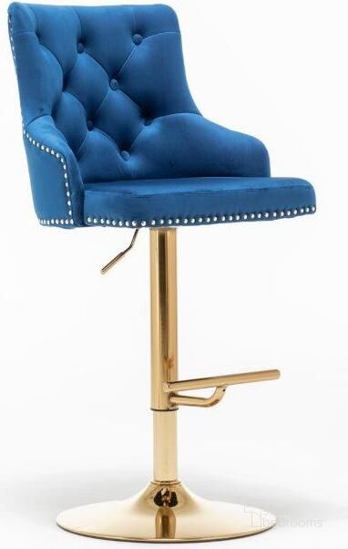 The appearance of Brightcast 2 Piece Velvet Tufted Gold Bar Stools In Blue designed by Best Master Furniture in the modern / contemporary interior design. This blue piece of furniture  was selected by 1StopBedrooms from Brightcast Collection to add a touch of cosiness and style into your home. Sku: B53VBL. Product Type: Barstool. Material: Velvet. Image1