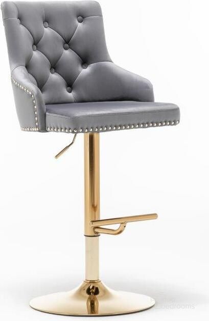 The appearance of Brightcast 2 Piece Velvet Tufted Gold Bar Stools In Dark Gray designed by Best Master Furniture in the modern / contemporary interior design. This dark gray piece of furniture  was selected by 1StopBedrooms from Brightcast Collection to add a touch of cosiness and style into your home. Sku: B52VDG. Product Type: Barstool. Material: Velvet. Image1