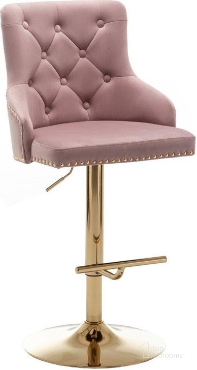 The appearance of Brightcast 2 Piece Velvet Tufted Gold Bar Stools In Pink designed by Best Master Furniture in the modern / contemporary interior design. This pink piece of furniture  was selected by 1StopBedrooms from Brightcast Collection to add a touch of cosiness and style into your home. Sku: B56P. Product Type: Barstool. Material: Velvet. Image1