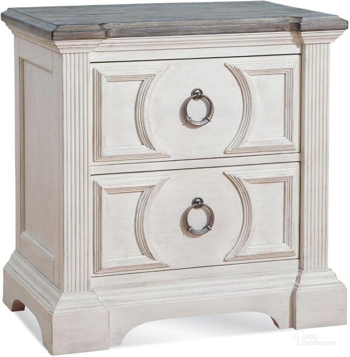 The appearance of Brighten Antique White And Charcoal 2 Drawer Nightstand designed by American Woodcrafters in the transitional interior design. This white and gray piece of furniture  was selected by 1StopBedrooms from Brighten Collection to add a touch of cosiness and style into your home. Sku: 9410-420. Product Type: Nightstand. Material: Rubberwood. Image1