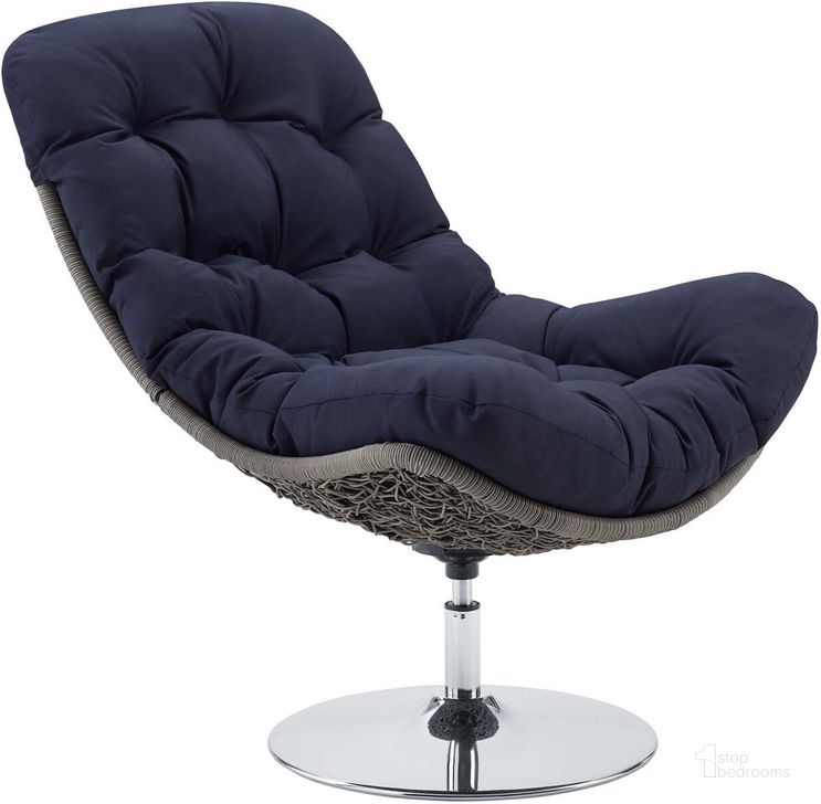 The appearance of Brighton Light Gray Navy Wicker Rattan Outdoor Patio Swivel Lounge Chair EEI-3616-LGR-NAV designed by Modway in the modern / contemporary interior design. This light gray navy piece of furniture  was selected by 1StopBedrooms from Brighton Collection to add a touch of cosiness and style into your home. Sku: EEI-3616-LGR-NAV. Material: Polyester. Product Type: Outdoor Chair. Image1