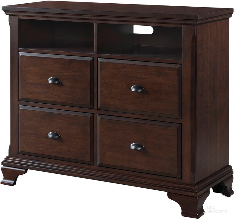 The appearance of Brinley Cherry Media Chest designed by Picket House in the transitional interior design. This brown piece of furniture  was selected by 1StopBedrooms from Brinley Collection to add a touch of cosiness and style into your home. Sku: CN600TV. Product Type: Media Chest. Material: Pine. Image1