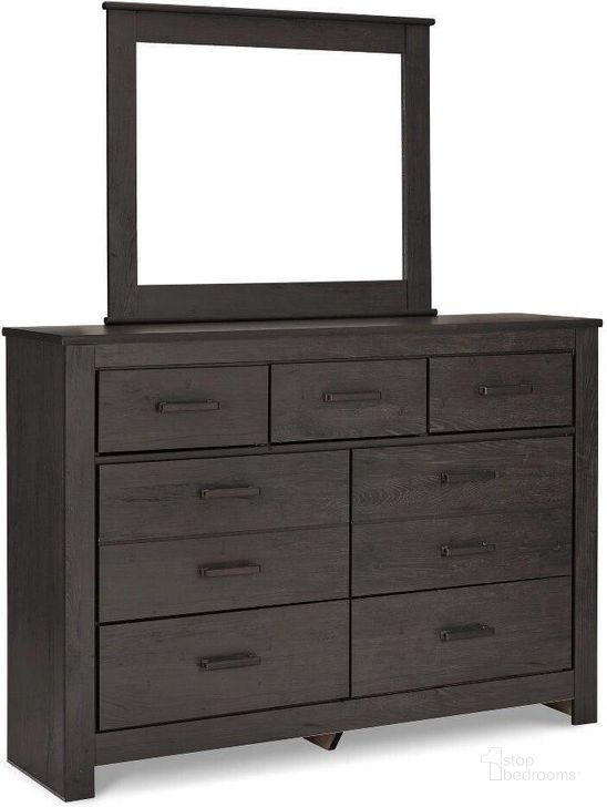 The appearance of Brinxton Dresser and Mirror In Charcoal designed by Signature Design by Ashley in the transitional interior design. This charcoal piece of furniture  was selected by 1StopBedrooms from Brinxton Collection to add a touch of cosiness and style into your home. Sku: B249-31;B249-36. Material: Wood. Product Type: Dresser and Mirror. Image1