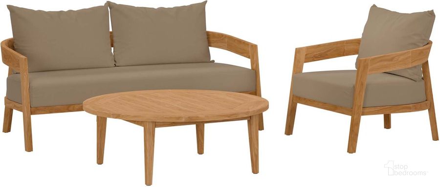 The appearance of Brisbane 3-Piece Teak Wood Outdoor Patio Set In Light Brown EEI-5834-NAT-LBR designed by Modway in the modern / contemporary interior design. This light brown piece of furniture  was selected by 1StopBedrooms from Brisbane Collection to add a touch of cosiness and style into your home. Sku: EEI-5834-NAT-LBR. Product Type: Outdoor Set. Material: Stainless Steel. Image1