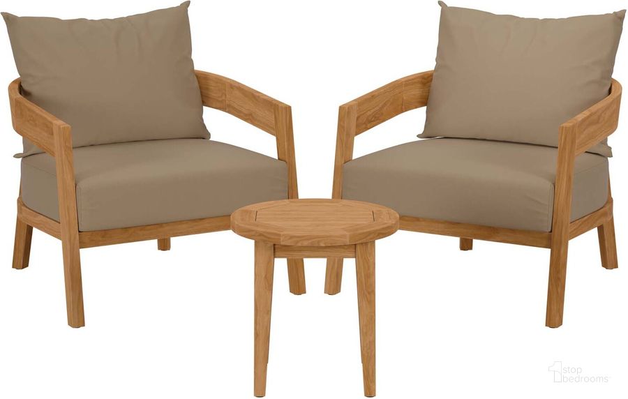 The appearance of Brisbane 3-Piece Teak Wood Outdoor Patio Set In Light Brown EEI-5835-NAT-LBR designed by Modway in the modern / contemporary interior design. This light brown piece of furniture  was selected by 1StopBedrooms from Brisbane Collection to add a touch of cosiness and style into your home. Sku: EEI-5835-NAT-LBR. Product Type: Outdoor Set. Material: Stainless Steel. Image1