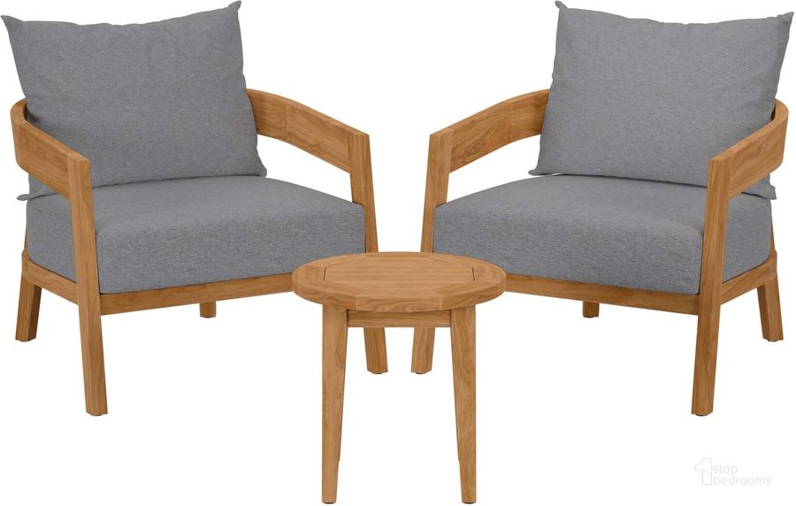 The appearance of Brisbane 3-Piece Teak Wood Outdoor Patio Set In Natural Gray EEI-5835-NAT-GRY designed by Modway in the modern / contemporary interior design. This natural gray piece of furniture  was selected by 1StopBedrooms from Brisbane Collection to add a touch of cosiness and style into your home. Sku: EEI-5835-NAT-GRY. Product Type: Outdoor Set. Material: Stainless Steel. Image1