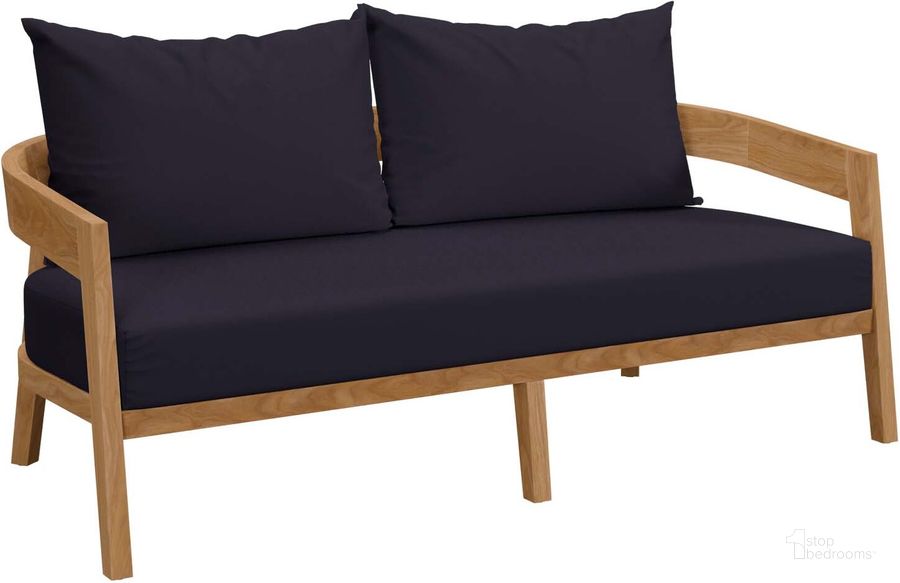 The appearance of Brisbane Teak Wood Outdoor Patio Loveseat In Navy designed by Modway in the modern / contemporary interior design. This navy piece of furniture  was selected by 1StopBedrooms from Brisbane Collection to add a touch of cosiness and style into your home. Sku: EEI-5601-NAT-NAV. Product Type: Loveseat. Material: Stainless Steel. Image1