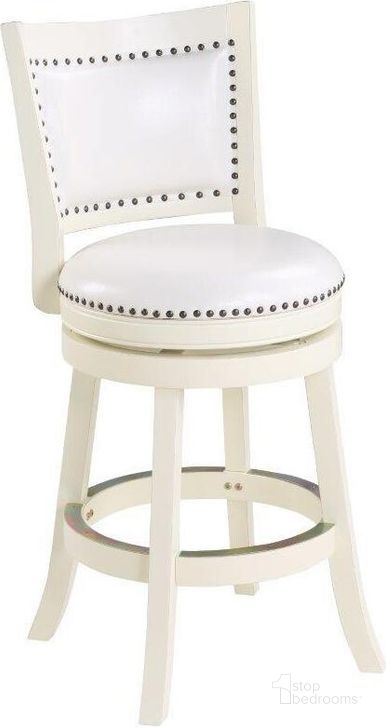 The appearance of Bristol 24 Inch Swivel Counter Stool In Distressed White designed by Boraam Industries in the traditional interior design. This distressed white piece of furniture  was selected by 1StopBedrooms from Bristol Collection to add a touch of cosiness and style into your home. Sku: 42424. Material: Wood. Product Type: Barstool. Image1