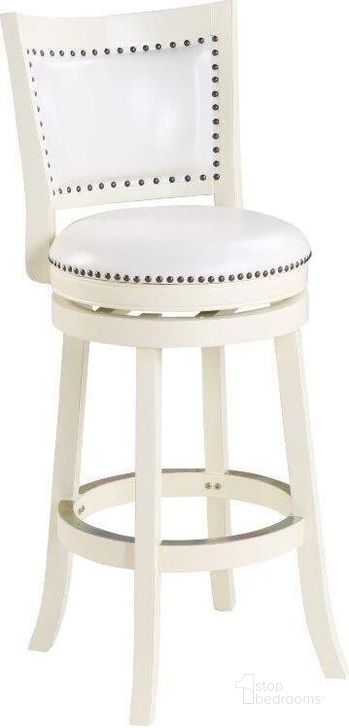 The appearance of Bristol 29 Inch Swivel Bar Stool In Distressed White designed by Boraam Industries in the traditional interior design. This distressed white piece of furniture  was selected by 1StopBedrooms from Bristol Collection to add a touch of cosiness and style into your home. Sku: 42429. Material: Wood. Product Type: Barstool. Image1