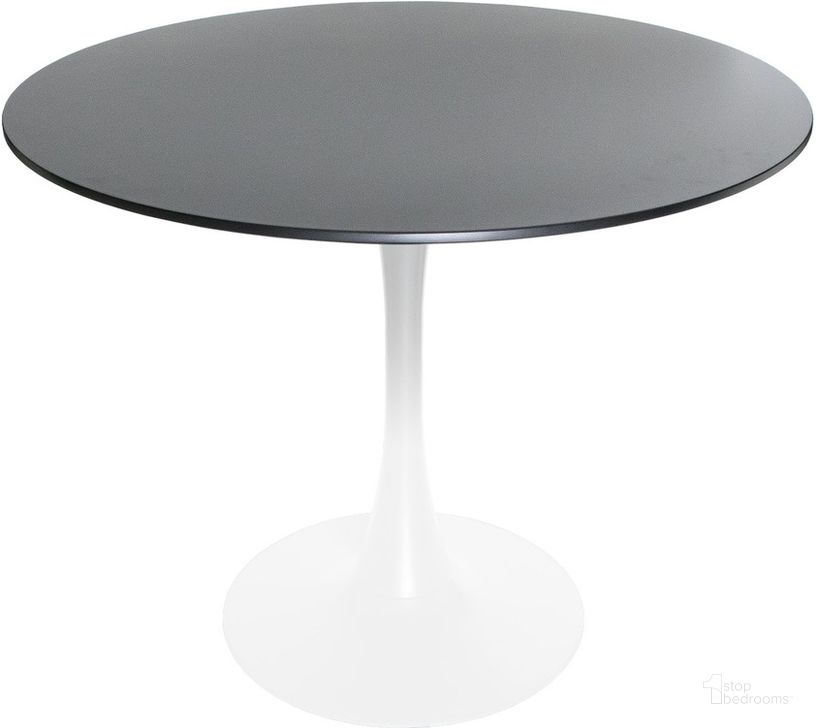 The appearance of Bristol Round Dining Table In White and Black designed by LeisureMod in the transitional interior design. This white/black piece of furniture  was selected by 1StopBedrooms from Bristol Collection to add a touch of cosiness and style into your home. Sku: BTW-35BL. Table Base Style: Pedestal. Table Top Shape: Round. Product Type: Dining Table. Material: MDF. Size: 35". Image1