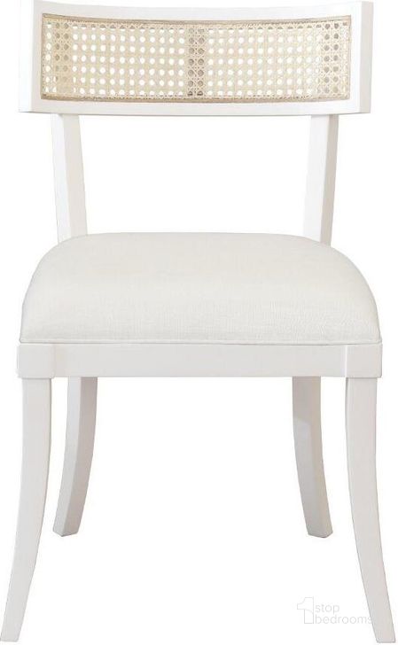 The appearance of Britta Matte White And White Linen Dining Chair designed by Worlds Away in the modern / contemporary interior design. This white piece of furniture  was selected by 1StopBedrooms from Britta Collection to add a touch of cosiness and style into your home. Sku: BRITTA WH. Material: Wood. Product Type: Dining Chair. Image1