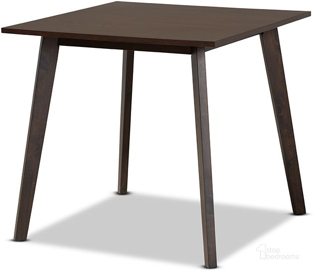 The appearance of Britte Mid-Century Modern Dark Oak Brown Finished Square Wood Dining Table designed by Baxton Studio in the transitional interior design. This dark brown piece of furniture  was selected by 1StopBedrooms from Britte Collection to add a touch of cosiness and style into your home. Sku: Fiesta-Coffee Oak-DT. Table Base Style: Legs. Table Top Shape: Square. Product Type: Dining Table. Material: Rubberwood. Size: 32". Image1
