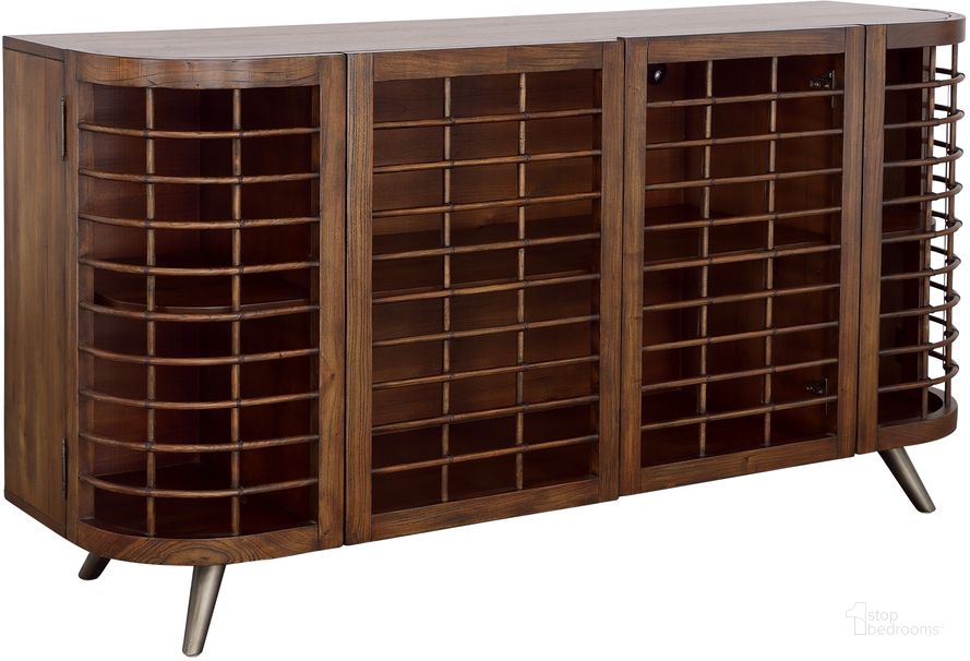 The appearance of Brixton Mid-Century Modern Four Door Credenza designed by Coast to Coast in the transitional interior design. This brown piece of furniture  was selected by 1StopBedrooms from Brixton Collection to add a touch of cosiness and style into your home. Sku: 90323. Product Type: Credenza. Material: MDF. Image1