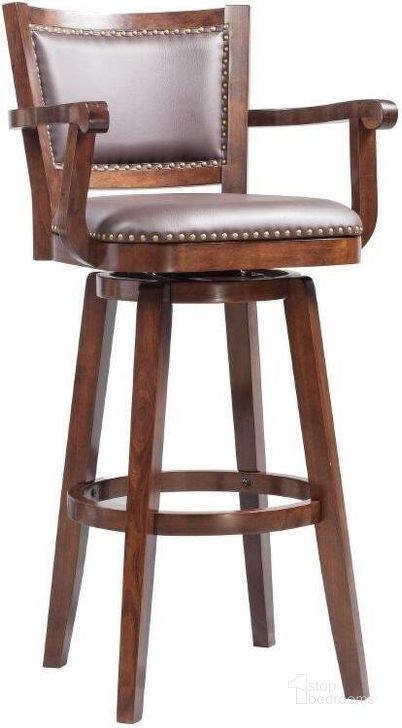 The appearance of Broadmoor 34 Inch Swivel Bar Stool With Arms In Cappuccino designed by Boraam Industries in the traditional interior design. This cappuccino piece of furniture  was selected by 1StopBedrooms from Broadmoor Collection to add a touch of cosiness and style into your home. Sku: 51834. Product Type: Barstool. Material: Rubberwood. Image1