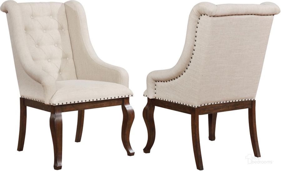 The appearance of Brockway Antique Java Arm Chair Set Of 2 designed by Coaster in the traditional interior design. This java piece of furniture  was selected by 1StopBedrooms from Brockway Collection to add a touch of cosiness and style into your home. Sku: 110313. Material: Wood. Product Type: Dining Chair. Image1