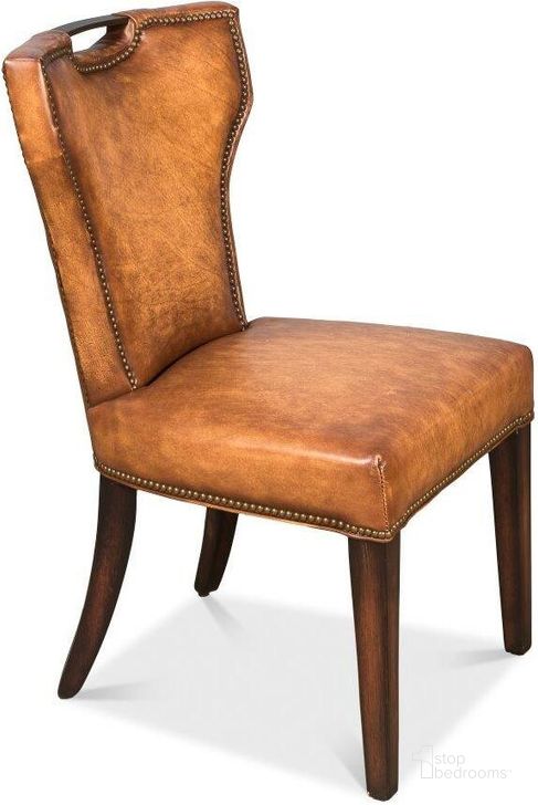 The appearance of Broderick Brown Leather Dining Chair designed by Sarreid in the traditional interior design. This brown piece of furniture  was selected by 1StopBedrooms from Broderick Collection to add a touch of cosiness and style into your home. Sku: 40925. Product Type: Dining Chair. Image1