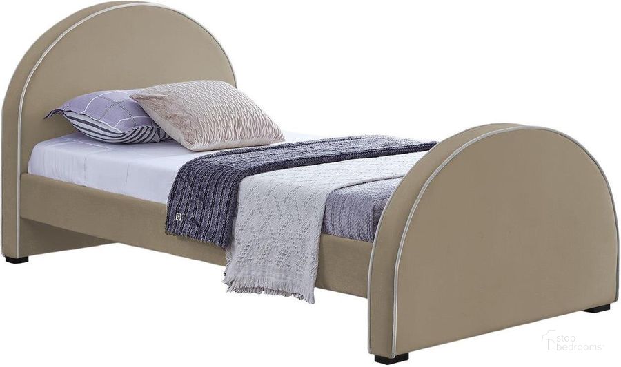 The appearance of Brody Velvet Twin Bed In Beige designed by Meridian in the modern / contemporary interior design. This beige piece of furniture  was selected by 1StopBedrooms from Brody Collection to add a touch of cosiness and style into your home. Sku: BrodyBeige-T-1;BrodyBeige-T-2. Product Type: Bed. Bed Size: Twin. Material: Velvet. Image1