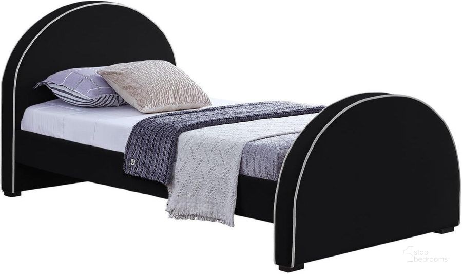 The appearance of Brody Velvet Twin Bed In Black designed by Meridian in the modern / contemporary interior design. This black piece of furniture  was selected by 1StopBedrooms from Brody Collection to add a touch of cosiness and style into your home. Sku: BrodyBlack-T-1;BrodyBlack-T-2. Product Type: Bed. Bed Size: Twin. Material: Velvet. Image1