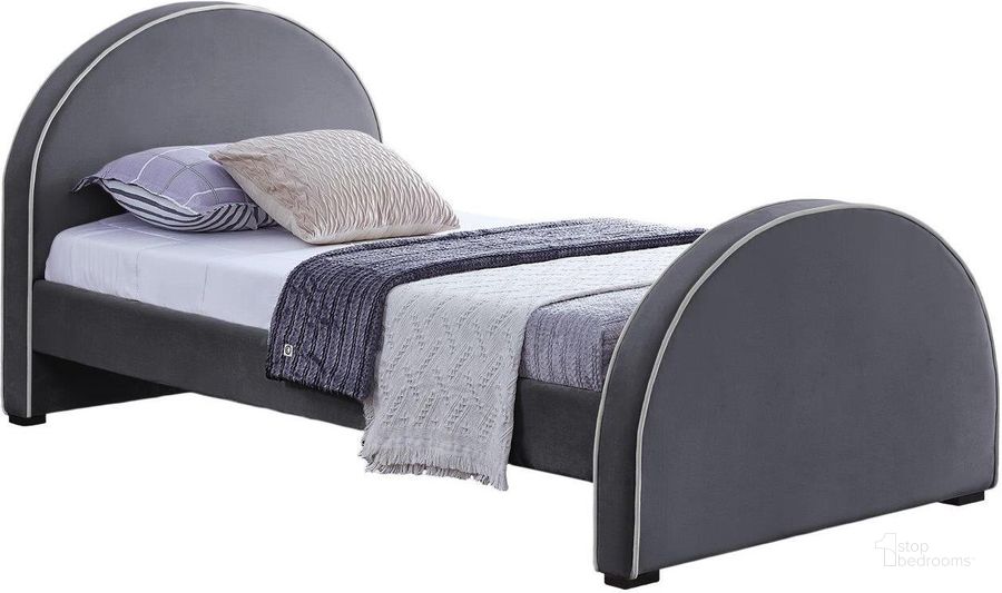 The appearance of Brody Velvet Twin Bed In Grey designed by Meridian in the modern / contemporary interior design. This grey piece of furniture  was selected by 1StopBedrooms from Brody Collection to add a touch of cosiness and style into your home. Sku: BrodyGrey-T-1;BrodyGrey-T-2. Product Type: Bed. Bed Size: Twin. Material: Velvet. Image1